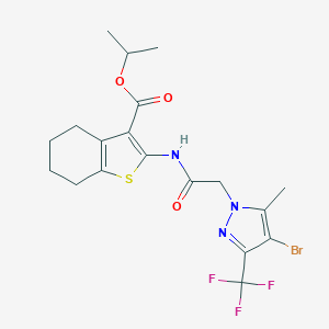 molecular formula C19H21BrF3N3O3S B334143 isopropyl 2-({[4-bromo-5-methyl-3-(trifluoromethyl)-1H-pyrazol-1-yl]acetyl}amino)-4,5,6,7-tetrahydro-1-benzothiophene-3-carboxylate 
