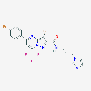 molecular formula C20H15Br2F3N6O B334147 3-bromo-5-(4-bromophenyl)-N-[3-(1H-imidazol-1-yl)propyl]-7-(trifluoromethyl)pyrazolo[1,5-a]pyrimidine-2-carboxamide 