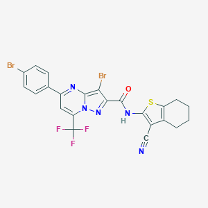 molecular formula C23H14Br2F3N5OS B334150 3-bromo-5-(4-bromophenyl)-N-(3-cyano-4,5,6,7-tetrahydro-1-benzothiophen-2-yl)-7-(trifluoromethyl)pyrazolo[1,5-a]pyrimidine-2-carboxamide 