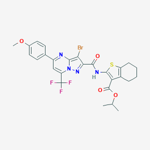 molecular formula C27H24BrF3N4O4S B334151 Isopropyl 2-({[3-bromo-5-(4-methoxyphenyl)-7-(trifluoromethyl)pyrazolo[1,5-a]pyrimidin-2-yl]carbonyl}amino)-4,5,6,7-tetrahydro-1-benzothiophene-3-carboxylate 