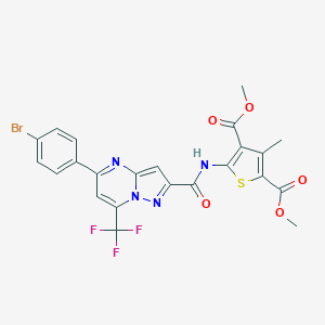 molecular formula C23H16BrF3N4O5S B334153 Dimethyl 5-({[5-(4-bromophenyl)-7-(trifluoromethyl)pyrazolo[1,5-a]pyrimidin-2-yl]carbonyl}amino)-3-methyl-2,4-thiophenedicarboxylate 