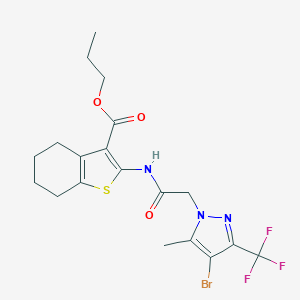 molecular formula C19H21BrF3N3O3S B334154 propyl 2-({[4-bromo-5-methyl-3-(trifluoromethyl)-1H-pyrazol-1-yl]acetyl}amino)-4,5,6,7-tetrahydro-1-benzothiophene-3-carboxylate 
