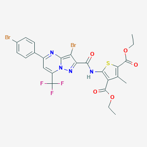 molecular formula C25H19Br2F3N4O5S B334170 Diethyl 5-({[3-bromo-5-(4-bromophenyl)-7-(trifluoromethyl)pyrazolo[1,5-a]pyrimidin-2-yl]carbonyl}amino)-3-methyl-2,4-thiophenedicarboxylate 