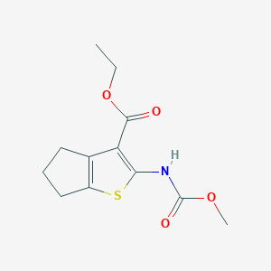 molecular formula C12H15NO4S B334189 ethyl 2-[(methoxycarbonyl)amino]-5,6-dihydro-4H-cyclopenta[b]thiophene-3-carboxylate 