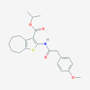 molecular formula C22H27NO4S B334200 isopropyl 2-{[(4-methoxyphenyl)acetyl]amino}-5,6,7,8-tetrahydro-4H-cyclohepta[b]thiophene-3-carboxylate 