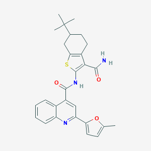 molecular formula C28H29N3O3S B334210 N-(6-tert-butyl-3-carbamoyl-4,5,6,7-tetrahydro-1-benzothiophen-2-yl)-2-(5-methylfuran-2-yl)quinoline-4-carboxamide 