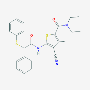 molecular formula C25H25N3O2S2 B334215 4-cyano-N,N-diethyl-3-methyl-5-{[phenyl(phenylsulfanyl)acetyl]amino}-2-thiophenecarboxamide 