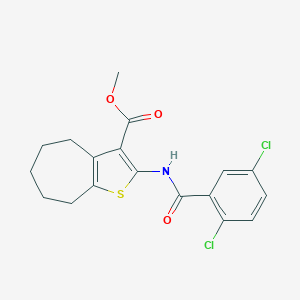 molecular formula C18H17Cl2NO3S B334220 methyl 2-[(2,5-dichlorobenzoyl)amino]-5,6,7,8-tetrahydro-4H-cyclohepta[b]thiophene-3-carboxylate 