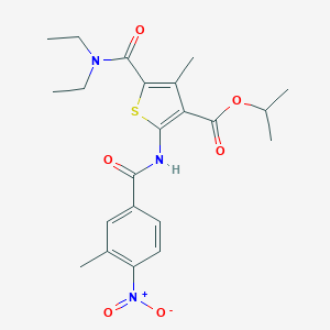 molecular formula C22H27N3O6S B334244 Isopropyl 5-[(diethylamino)carbonyl]-2-({4-nitro-3-methylbenzoyl}amino)-4-methyl-3-thiophenecarboxylate 