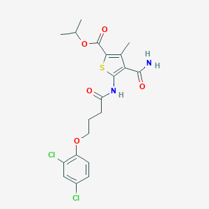 molecular formula C20H22Cl2N2O5S B334248 Isopropyl 4-(aminocarbonyl)-5-{[4-(2,4-dichlorophenoxy)butanoyl]amino}-3-methyl-2-thiophenecarboxylate 