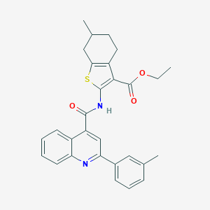 molecular formula C29H28N2O3S B334261 Ethyl 6-methyl-2-({[2-(3-methylphenyl)-4-quinolinyl]carbonyl}amino)-4,5,6,7-tetrahydro-1-benzothiophene-3-carboxylate 