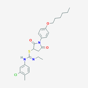molecular formula C26H32ClN3O3S B334266 1-[4-(hexyloxy)phenyl]-2,5-dioxo-3-pyrrolidinyl N'-(3-chloro-4-methylphenyl)-N-ethylimidothiocarbamate 