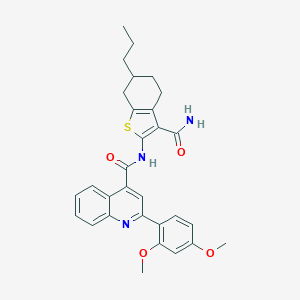 N-(3-carbamoyl-6-propyl-4,5,6,7-tetrahydro-1-benzothiophen-2-yl)-2-(2,4-dimethoxyphenyl)quinoline-4-carboxamide