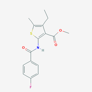 molecular formula C16H16FNO3S B334286 Methyl 4-ethyl-2-{[(4-fluorophenyl)carbonyl]amino}-5-methylthiophene-3-carboxylate 