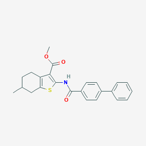 molecular formula C24H23NO3S B334318 Methyl 2-[(biphenyl-4-ylcarbonyl)amino]-6-methyl-4,5,6,7-tetrahydro-1-benzothiophene-3-carboxylate 