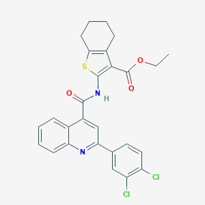 molecular formula C27H22Cl2N2O3S B334333 Ethyl 2-({[2-(3,4-dichlorophenyl)-4-quinolinyl]carbonyl}amino)-4,5,6,7-tetrahydro-1-benzothiophene-3-carboxylate 