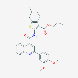 molecular formula C31H32N2O5S B334340 Propyl 2-({[2-(3,4-dimethoxyphenyl)-4-quinolinyl]carbonyl}amino)-6-methyl-4,5,6,7-tetrahydro-1-benzothiophene-3-carboxylate 