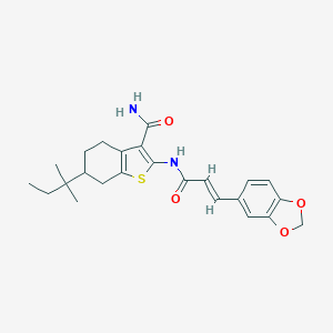 molecular formula C24H28N2O4S B334356 2-{[3-(1,3-Benzodioxol-5-yl)acryloyl]amino}-6-tert-pentyl-4,5,6,7-tetrahydro-1-benzothiophene-3-carboxamide 