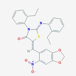molecular formula C27H23N3O5S B334367 3-(2-Ethylphenyl)-2-[(2-ethylphenyl)imino]-5-({6-nitro-1,3-benzodioxol-5-yl}methylene)-1,3-thiazolidin-4-one 