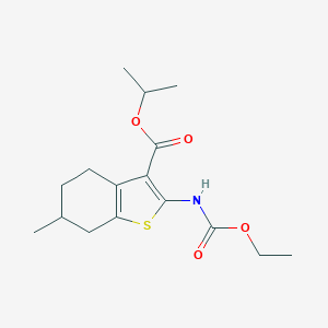 molecular formula C16H23NO4S B334379 Propan-2-yl 2-[(ethoxycarbonyl)amino]-6-methyl-4,5,6,7-tetrahydro-1-benzothiophene-3-carboxylate 