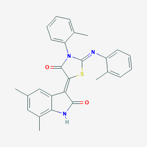 (5Z)-5-(5,7-dimethyl-2-oxo-1H-indol-3-ylidene)-3-(2-methylphenyl)-2-(2-methylphenyl)imino-1,3-thiazolidin-4-one