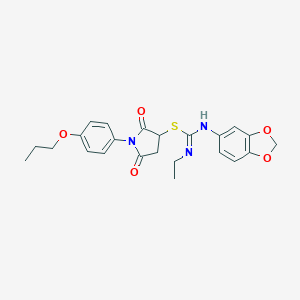 molecular formula C23H25N3O5S B334381 2,5-dioxo-1-(4-propoxyphenyl)pyrrolidin-3-yl N'-1,3-benzodioxol-5-yl-N-ethylcarbamimidothioate 