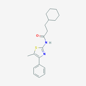 molecular formula C19H24N2OS B334390 3-cyclohexyl-N-(5-methyl-4-phenyl-1,3-thiazol-2-yl)propanamide 