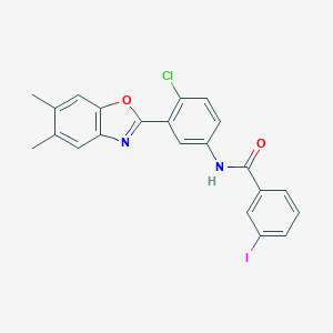 molecular formula C22H16ClIN2O2 B334392 N-[4-chloro-3-(5,6-dimethyl-1,3-benzoxazol-2-yl)phenyl]-3-iodobenzamide 
