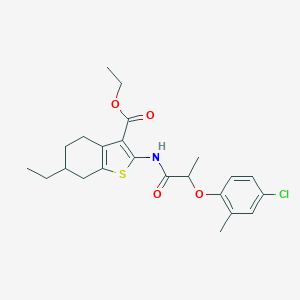 molecular formula C23H28ClNO4S B334394 Ethyl 2-{[2-(4-chloro-2-methylphenoxy)propanoyl]amino}-6-ethyl-4,5,6,7-tetrahydro-1-benzothiophene-3-carboxylate 