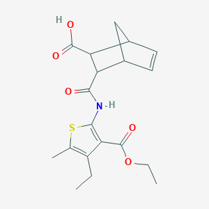 molecular formula C19H23NO5S B334399 3-{[3-(Ethoxycarbonyl)-4-ethyl-5-methylthiophen-2-yl]carbamoyl}bicyclo[2.2.1]hept-5-ene-2-carboxylic acid 