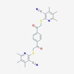 molecular formula C28H26N4O2S2 B334416 2-{[2-(4-{[(3-Cyano-4,5,6-trimethyl-2-pyridinyl)sulfanyl]acetyl}phenyl)-2-oxoethyl]sulfanyl}-4,5,6-trimethylnicotinonitrile 
