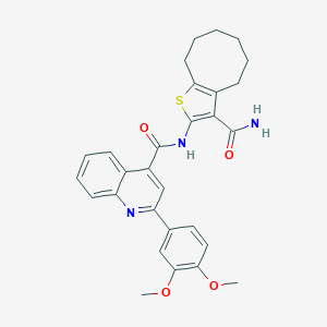 molecular formula C29H29N3O4S B334419 N-(3-carbamoyl-4,5,6,7,8,9-hexahydrocycloocta[b]thiophen-2-yl)-2-(3,4-dimethoxyphenyl)quinoline-4-carboxamide 