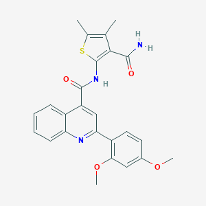 molecular formula C25H23N3O4S B334421 N-(3-carbamoyl-4,5-dimethylthiophen-2-yl)-2-(2,4-dimethoxyphenyl)quinoline-4-carboxamide 