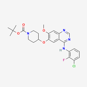 molecular formula C25H28ClFN4O4 B3344213 Tert-butyl 4-[4-(3-chloro-2-fluoroanilino)-7-methoxyquinazolin-6-yloxy]piperidine-1-carboxylate CAS No. 612501-81-2