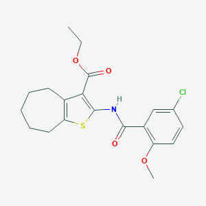molecular formula C20H22ClNO4S B334422 ethyl 2-[(5-chloro-2-methoxybenzoyl)amino]-5,6,7,8-tetrahydro-4H-cyclohepta[b]thiophene-3-carboxylate 