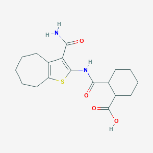 molecular formula C18H24N2O4S B334427 2-[(3-carbamoyl-5,6,7,8-tetrahydro-4H-cyclohepta[b]thiophen-2-yl)carbamoyl]cyclohexanecarboxylic acid 