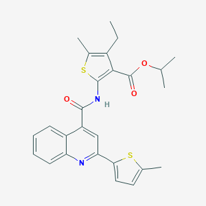 molecular formula C26H26N2O3S2 B334432 Isopropyl 4-ethyl-5-methyl-2-({[2-(5-methyl-2-thienyl)-4-quinolinyl]carbonyl}amino)-3-thiophenecarboxylate 