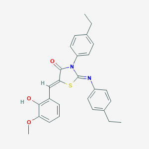 molecular formula C27H26N2O3S B334443 3-(4-Ethylphenyl)-2-[(4-ethylphenyl)imino]-5-(2-hydroxy-3-methoxybenzylidene)-1,3-thiazolidin-4-one 