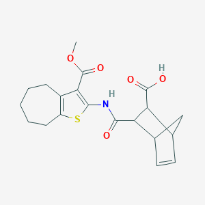 molecular formula C20H23NO5S B334446 3-{[3-(methoxycarbonyl)-5,6,7,8-tetrahydro-4H-cyclohepta[b]thiophen-2-yl]carbamoyl}bicyclo[2.2.1]hept-5-ene-2-carboxylic acid 
