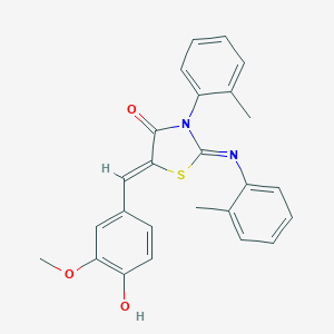 molecular formula C25H22N2O3S B334475 5-(4-Hydroxy-3-methoxybenzylidene)-3-(2-methylphenyl)-2-[(2-methylphenyl)imino]-1,3-thiazolidin-4-one 