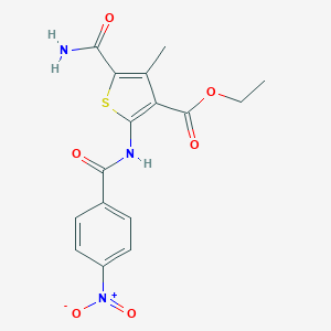 molecular formula C16H15N3O6S B334481 Ethyl 5-(aminocarbonyl)-2-({4-nitrobenzoyl}amino)-4-methyl-3-thiophenecarboxylate 