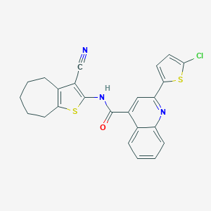 molecular formula C24H18ClN3OS2 B334490 2-(5-chlorothiophen-2-yl)-N-(3-cyano-5,6,7,8-tetrahydro-4H-cyclohepta[b]thiophen-2-yl)quinoline-4-carboxamide 