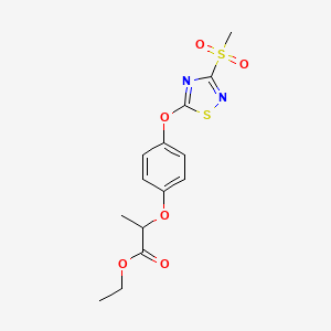 molecular formula C14H16N2O6S2 B3344926 Ethyl 2-(4-((3-(methylsulfonyl)-1,2,4-thiadiazol-5-yl)oxy)phenoxy)propanoate CAS No. 1000573-04-5