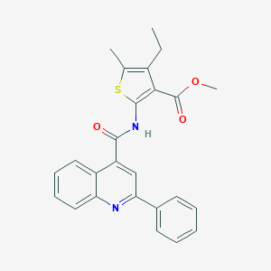 molecular formula C25H22N2O3S B334502 Methyl 4-ethyl-5-methyl-2-{[(2-phenyl-4-quinolinyl)carbonyl]amino}-3-thiophenecarboxylate 