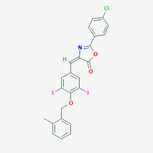 molecular formula C24H16ClI2NO3 B334514 2-(4-chlorophenyl)-4-{3,5-diiodo-4-[(2-methylbenzyl)oxy]benzylidene}-1,3-oxazol-5(4H)-one 