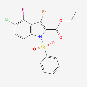 molecular formula C17H12BrClFNO4S B3345162 1-Benzenesulfony-3-bromo-5-chloro-4-fluoro-1H-indole-2-carboxylic acid ethyl ester CAS No. 1018450-46-8