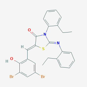 molecular formula C26H22Br2N2O2S B334532 5-(3,5-Dibromo-2-hydroxybenzylidene)-3-(2-ethylphenyl)-2-[(2-ethylphenyl)imino]-1,3-thiazolidin-4-one 