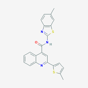 molecular formula C23H17N3OS2 B334552 N-(6-methyl-1,3-benzothiazol-2-yl)-2-(5-methylthiophen-2-yl)quinoline-4-carboxamide 