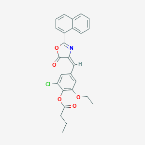 molecular formula C26H22ClNO5 B334556 2-chloro-6-ethoxy-4-[(2-(1-naphthyl)-5-oxo-1,3-oxazol-4(5H)-ylidene)methyl]phenyl butyrate 