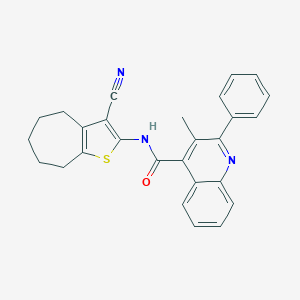molecular formula C27H23N3OS B334559 N-(3-cyano-5,6,7,8-tetrahydro-4H-cyclohepta[b]thiophen-2-yl)-3-methyl-2-phenylquinoline-4-carboxamide 